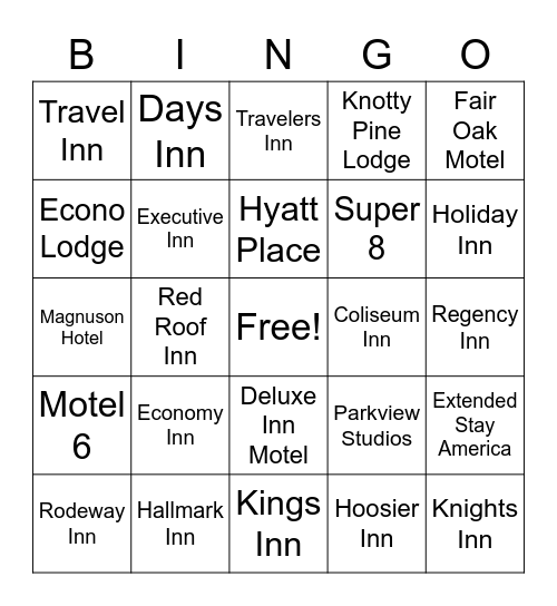 Hotel Bingo! Bingo Card