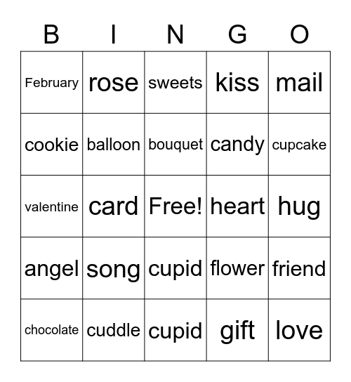 valentines day Bingo Card