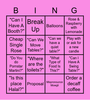 Valentines Bingo Card