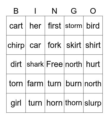 R-Controlled Bingo Card