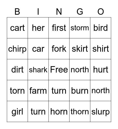 R-Controlled Bingo Card
