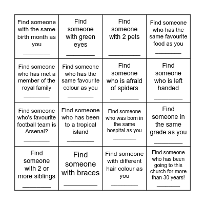 Human Bingo Card