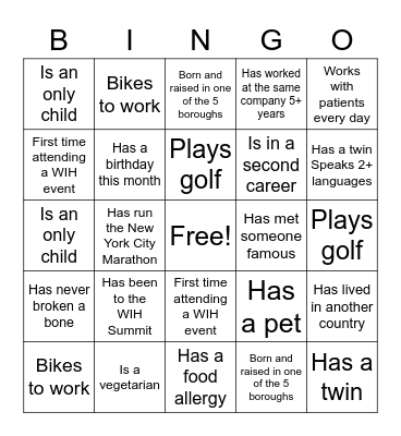 WIH New York Metro Chapter Bingo! Bingo Card