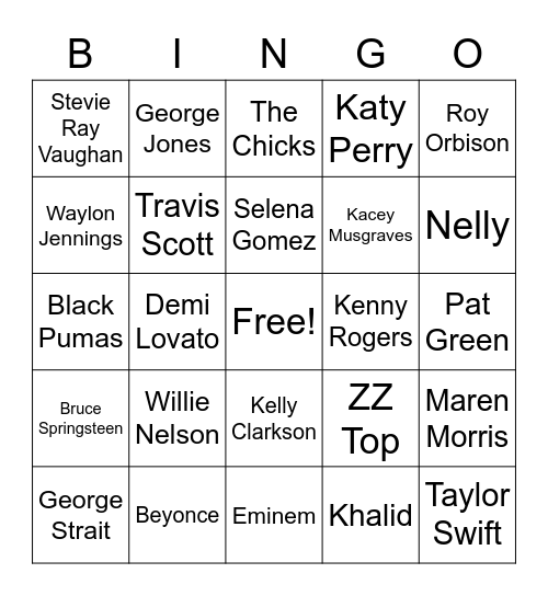 Texas Artists Bingo Card