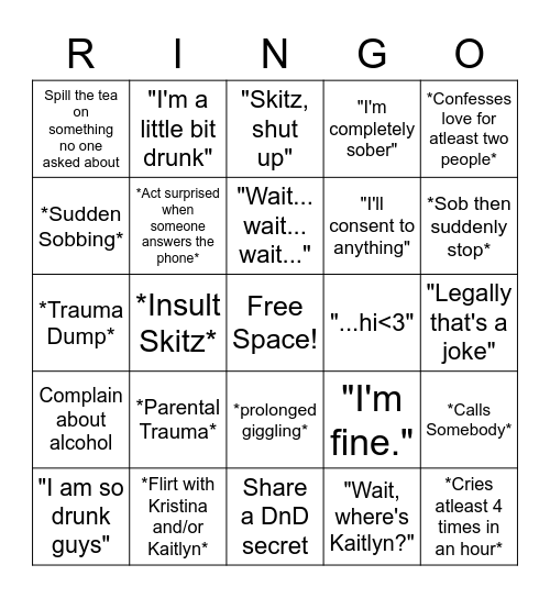 Drunk Rin BINGO Card