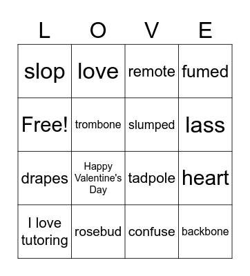 I LOVE TUTORING! Bingo Card