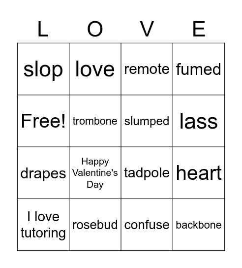 I LOVE TUTORING! Bingo Card