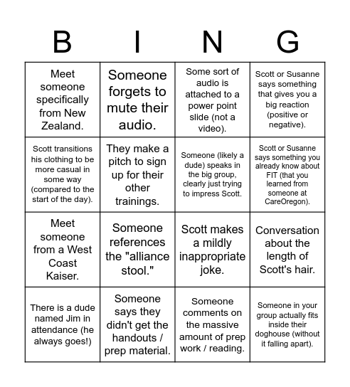 Implementation Bingo Card