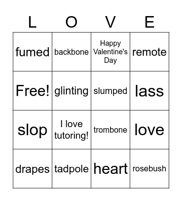 I LOVE TUTORING Bingo Card