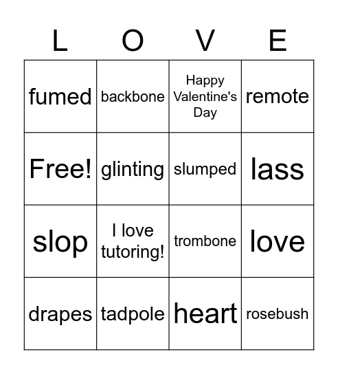 I LOVE TUTORING Bingo Card