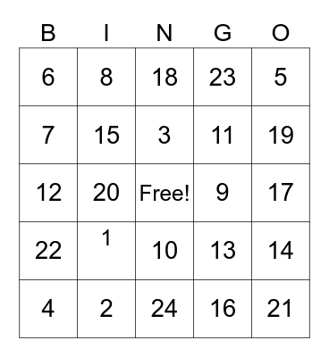 Fitness Bingo Card