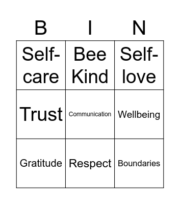 Healthy Relationships Bingo Card