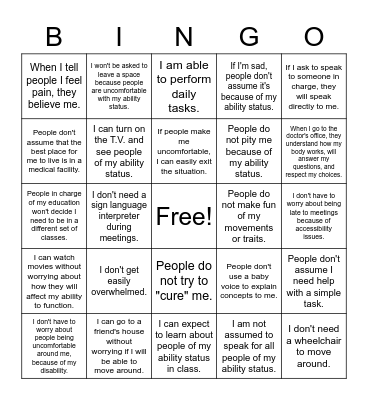 Ability Status | Middle School Bingo Card