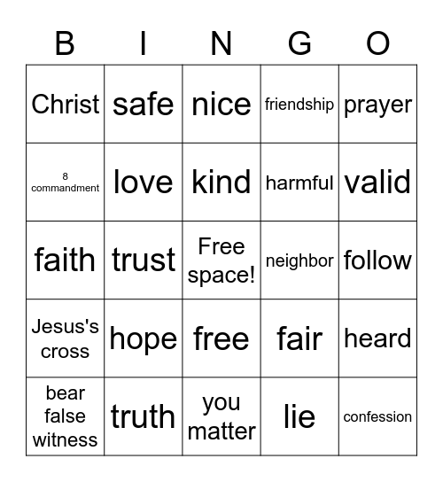 8th Commandment Bingo Card