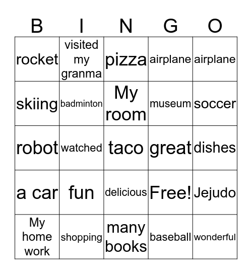 What did you do? Bingo Card