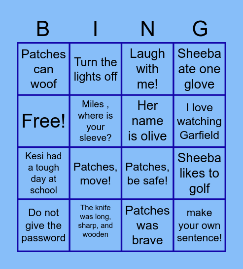 Speech BINGO Card