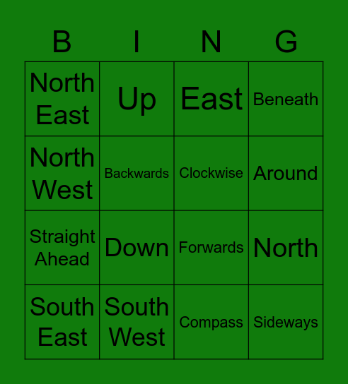 Bingeo- Directions Bingo Card