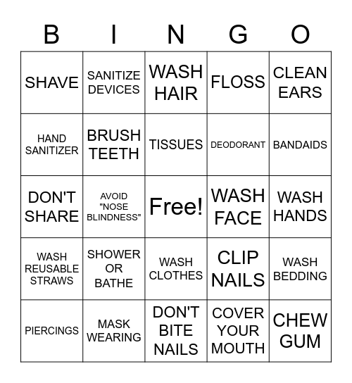 HYGIENE BINGO Card