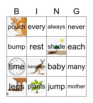 GR1 kangaroo storyh Bingo Card