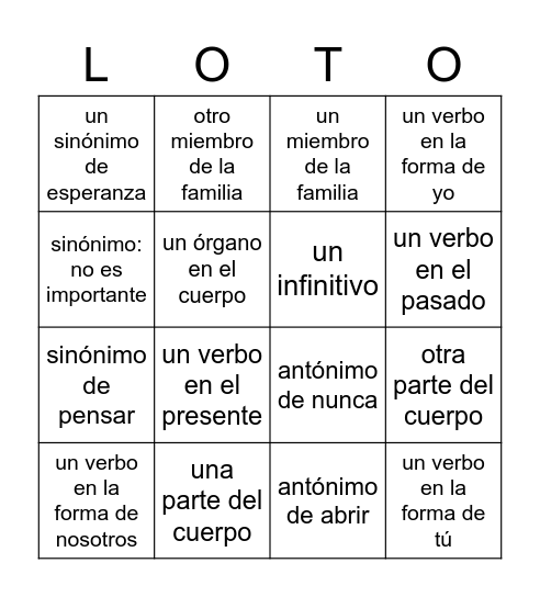 Humano Bingo Card