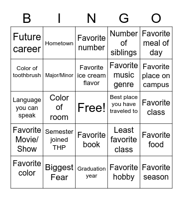 THP BINGO Card