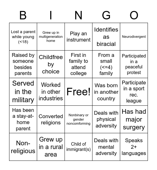 DIVERSITY BINGO Card