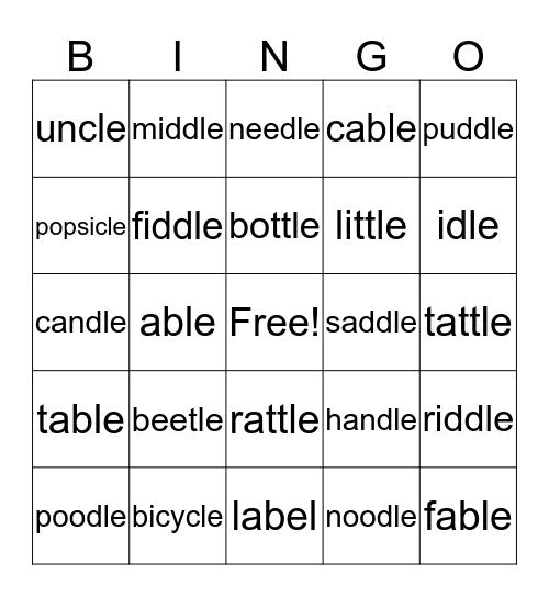 -le sound Bingo Card