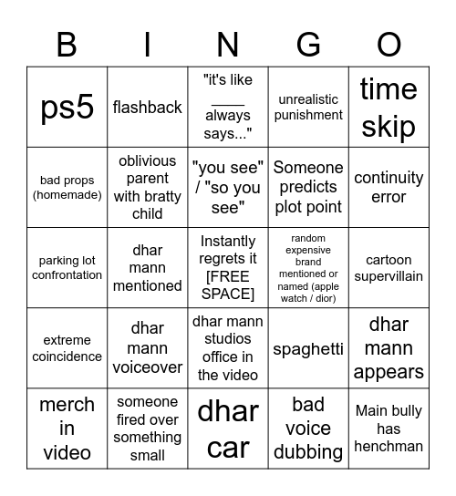 Dhar Mann Bingo v4 Bingo Card