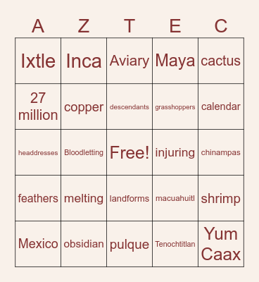Aztec Bingo Card
