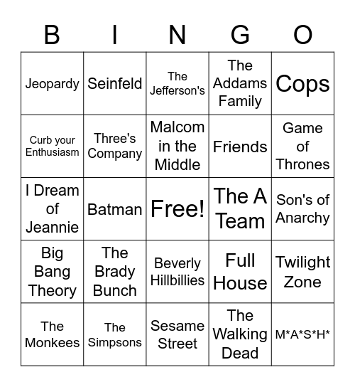 TV Theme Songs Bingo Card