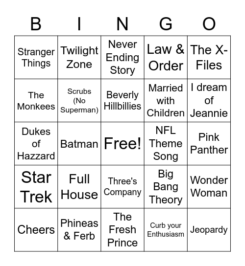 TV Theme Songs Bingo Card