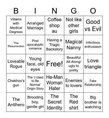 Book Trope Bingo Card