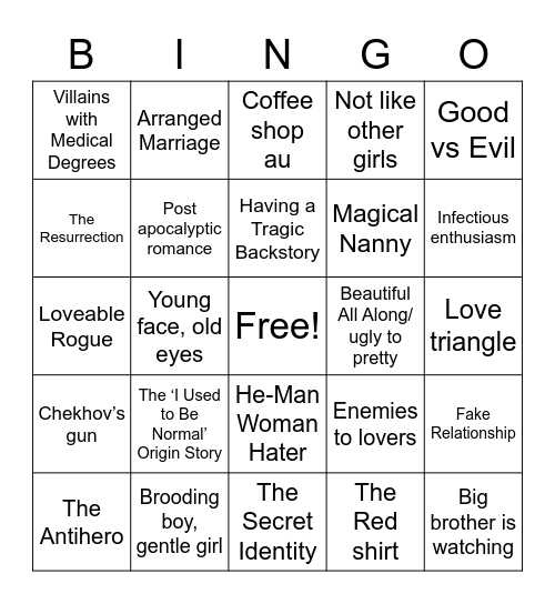 Book Trope Bingo Card