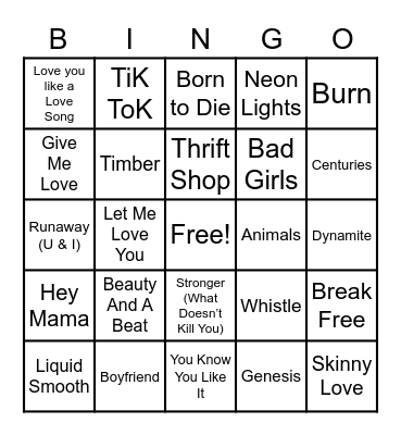 2010s Throwbacks Bingo Card