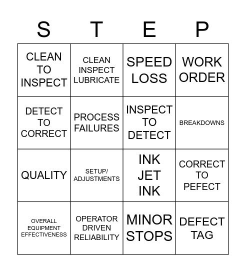 ODR STEP-UP BINGO Card