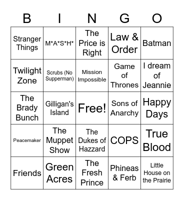 TV Theme Songs Bingo Card