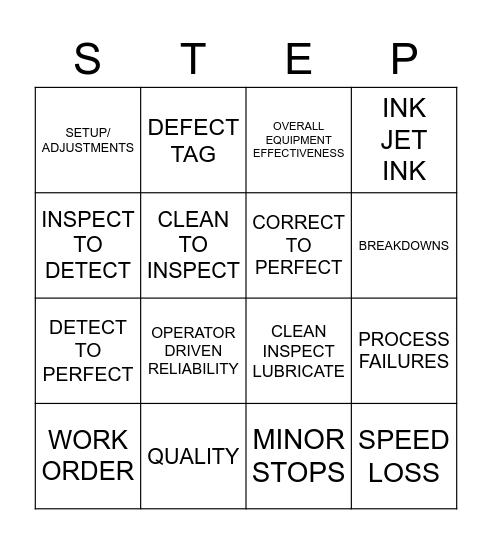 STEP-UP CARD BINGO Card