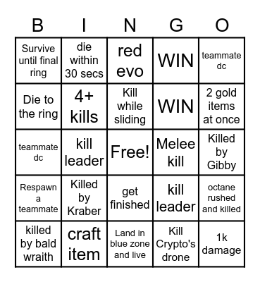 Apex Bingo Card