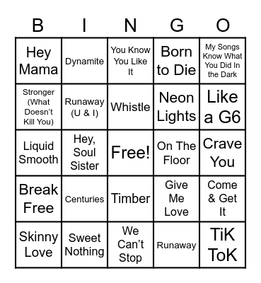 2010s Throwbacks Bingo Card