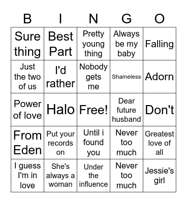 Valentine's Bingo (100 Love Songs) Bingo Card