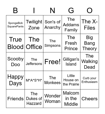 TV Theme Songs Bingo Card