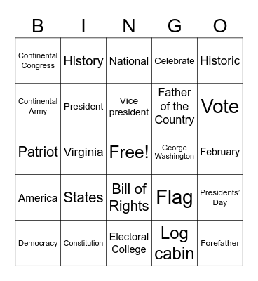 President's Day Bingo Card