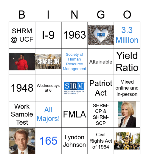 SHRM @ UCF Kick Off Meeting Bingo Card