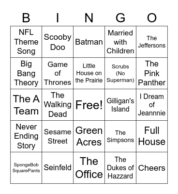 TV Theme Songs Bingo Card