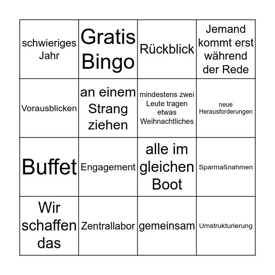 Weihnachtsfeier 2015 Bingo Card