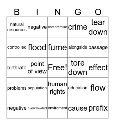overpopulation Bingo Card