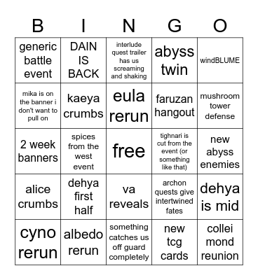 3.5 livestream Bingo Card