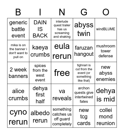 3.5 livestream Bingo Card