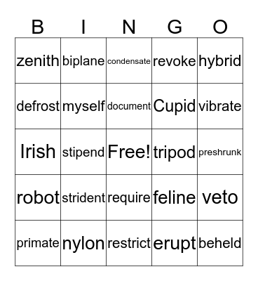 Just Words Unit 8 Bingo Card