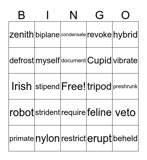 Just Words Unit 8 Bingo Card